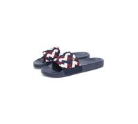 Pantolette TOMMY HILFIGER "TH BRAIDED POOL SLIDE", Damen, Gr. 36, dunkelblau, weiß, rot, Baumwolle, kontrastfarbene Details, Schuhe Pantolette, Plateau, Sommerschuh, Strandschuh mit geflochtener Banda