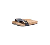 Pantolette TOMMY HILFIGER "TH CLASSIC CORK SANDAL PEARL LTH", Damen, Gr. 40, schwarz, Leder, unifarben, Basic, Schuhe Pantolette, Strandschuh, Pool Slides, Flat mit Logoemblem (26710218-40) schwarz