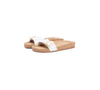 Pantolette TOMMY HILFIGER "TH CLASSIC CORK SANDAL PEARL LTH", Damen, Gr. 41, ecru, Leder, unifarben, Basic, Schuhe Pantolette, Strandschuh, Pool Slides, Flat mit Logoemblem (11949548-41) ecru