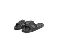 Pantolette TOMMY HILFIGER "TH MONOGRAM POOL SLIDE", Damen, Gr. 38, schwarz, Lederimitat, Schuhe Pantolette, Sommerschuh, Schlüpfschuh mit großem TH in der Bandage (60682429-38) schwarz
