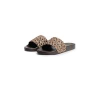 Pantolette TOMMY HILFIGER "TH MONOGRAM POOL SLIDE", Damen, Gr. 39, braun (dunkelbraun, beige), Textil, Schuhe Pantolette, Strandschuh, Poolslides, Sommerschuh mit TH-Logodruck (52131332-39) dunkelbrau
