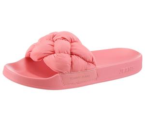 Pantolette TOMMY JEANS "TJW BRAIDED SLIDES", Damen, Gr. 42, hummerfarben, Textil, unifarben, Basic, Schuhe Pantolette, Sandale, Pantolette, Flat mit geflochtener Bandage (20962569-42) hummerfarben