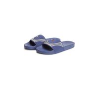 Pantolette TOMMY JEANS "TOMMY JEANS SEASONAL POOL SLIDE", Herren, Gr. 46, blau, Textil, Schuhe Pantolette, Poolslides, Sommerschuh, Schlupfschuh mit Kontrastbesätzen (37932616-46) blau