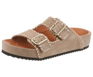 Pantolette VERBENAS "ELENA SERRAJE PASADO", Damen, Gr. 38, beige, Veloursleder, kontrastfarbene Details, Schuhe Pantolette, Sommerschuh, Hausschuh, Strandschuh mit zwei verstellbaren Schnallen (958356