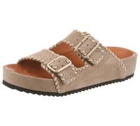 Pantolette VERBENAS "ELENA SERRAJE PASADO", Damen, Gr. 39, beige, Veloursleder, kontrastfarbene Details, Schuhe Pantolette, Sommerschuh, Hausschuh, Strandschuh mit zwei verstellbaren Schnallen (958356