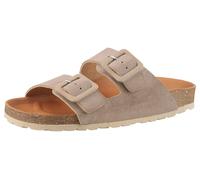 Pantolette VERBENAS "Randell Velour", Damen, Gr. 35, grau (taupe), Veloursleder, Schuhe Pantolette, Sommerschuh, Flat, Hausschuh mit Softfußbett (43685413-35) taupe