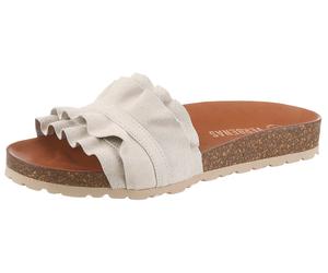 Pantolette VERBENAS "Rocio Roda", Damen, Gr. 37, weiß, Veloursleder, unifarben, Schuhe Pantolette, Sommerschuh, Flat mit geschwungenen Laschenstoff, Topseller (75325939-37) weiß