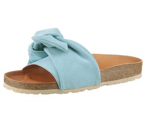 Pantolette VERBENAS "Roxy Roda", Damen, Gr. 35, blau (hellblau), Veloursleder, Schuhe Pantolette, Sommerschuh, Flat, Pool Slides mit modischer Schlaufe (85164859-35)