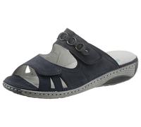 Pantolette WALDLÄUFER "GARDA", Damen, Gr. 3,5 (36), blau (dunkelblau), Nubukleder, Schuhe Pantolette, Keilabsatz, Sommerschuh, Schlappen mit Schmuckapplikation, Weite G (62644643-3,5) dunkelblau
