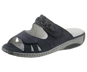Pantolette WALDLÄUFER "GARDA", Damen, Gr. 3,5 (36), blau (dunkelblau), Nubukleder, Schuhe Pantolette, Keilabsatz, Sommerschuh, Schlappen mit Schmuckapplikation, Weite G (62644643-3,5) dunkelblau