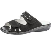 Pantolette WALDLÄUFER "GARDA", Damen, Gr. 7 (40,5), schwarz, Nubukleder, unifarben, Schuhe Pantolette, Keilabsatz, Sommerschuh, Schlappen mit Schmuckapplikation, Weite G (27266022-7) schwarz