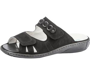 Pantolette WALDLÄUFER "GARDA", Damen, Gr. 7 (40,5), schwarz, Nubukleder, unifarben, Schuhe Pantolette, Keilabsatz, Sommerschuh, Schlappen mit Schmuckapplikation, Weite G (27266022-7) schwarz