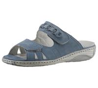 Pantolette WALDLÄUFER "GARDA", Damen, Gr. 7,5 (41), blau (jeansblau), Nubukleder, Schuhe Pantolette, Keilabsatz, Sommerschuh, Schlappen mit Schmuckapplikation, Weite G (56571260-7,5) jeansblau