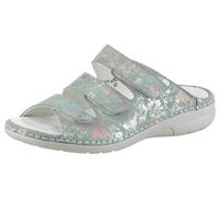 Pantolette WALDLÄUFER "GUNNA", Damen, Gr. 4 (37), grün (mint multi), Veloursleder, metallic, Schuhe Pantolette, Klettschuh, Sommerschuh, Komfortschuh in Bequemweite G (= weit) (61830665-4) mint multi