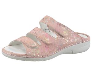 Pantolette WALDLÄUFER "GUNNA", Damen, Gr. 8,5 (42,5), bunt (apricot multi), Veloursleder, metallic, Schuhe Pantolette, Klettschuh, Sommerschuh, Komfortschuh in Bequemweite G (= weit) (44174526-8,5) ap