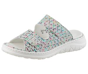 Pantolette WALDLÄUFER "H-JOLINE", Damen, Gr. 5 (38), bunt (hellgrau multi), Veloursleder, gemustert, Schuhe Pantolette, Sommerschuh, Bequemschuh, Hausschuh mit Klettverschlüsse, H-Weite (72494152-5)
