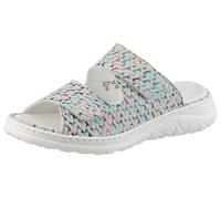 Pantolette WALDLÄUFER "H-JOLINE", Damen, Gr. 6,5, hellgrau multi, Veloursleder, gemustert, Schuhe Pantolette, Sommerschuh, Bequemschuh, Hausschuh mit Klettverschlüsse, H-Weite (72494152-6,5) hellgrau