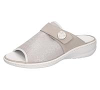 Pantolette WALDLÄUFER "HERIA", Damen, Gr. 4,5 (37,5), grau (hellgrau), Nubukleder, Textil, metallic, Schuhe Pantolette, Bequemschuh, Hausschuh, Sommerschuh in Komfortweite H=sehr weit (30226517-4,5)