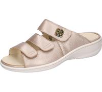 Pantolette WALDLÄUFER "Heria", Damen, Gr. 6,5, grau (metallic), Glattleder, metallic, Schuhe Pantolette, Keilabsatz, Sommerschuh, Schlappen in Weite H, Klettverschlüsse (95501736-6,5)