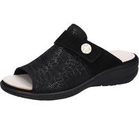 Pantolette WALDLÄUFER "HERIA", Damen, Gr. 6,5, schwarz, Nubukleder, Textil, metallic, Schuhe Pantolette, Bequemschuh, Hausschuh, Sommerschuh in Komfortweite H=sehr weit (63402332-6,5)