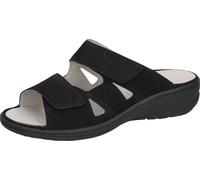 Pantolette WALDLÄUFER "HERIA", Damen, Gr. 6,5, schwarz, Nubukleder, unifarben, Schuhe Pantolette, Sommerschuh, Komfortschuh, Hausschuh in Weite H, mit Klettverschlüsse (23263843-6,5) schwarz