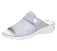 Pantolette WALDLÄUFER "HERIA", Damen, Gr. 7,5 (41), blau (hellblau), Nubukleder, Textil, metallic, Schuhe Pantolette, Bequemschuh, Hausschuh, Sommerschuh in Komfortweite H=sehr weit (12072701-7,5) hel