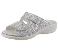 Pantolette WALDLÄUFER "HERIA", Damen, Gr. 7,5 (41), weiß (sanftes weiß multi), Nubukleder, geblümt, Schuhe Pantolette, Sommerschuh, Komfortschuh, Hausschuh in Weite H, mit Klettverschlüsse (55163755-7