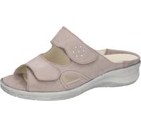 Pantolette WALDLÄUFER "Merle", Damen, Gr. 5 (38), taupe, silberfarben, Nubukleder, Textil, unifarben mit Farbeinsatz, Schuhe Pantolette, Hausschuh, Bequemschuh, Keilpantolette mit Klettverschlüssen, M