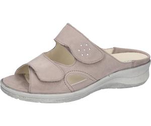 Pantolette WALDLÄUFER "Merle", Damen, Gr. 5 (38), taupe, silberfarben, Nubukleder, Textil, unifarben mit Farbeinsatz, Schuhe Pantolette, Hausschuh, Bequemschuh, Keilpantolette mit Klettverschlüssen, M