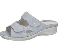 Pantolette WALDLÄUFER "Merle", Damen, Gr. 8 (42), hellblau, silberfarben, Nubukleder, Textil, unifarben mit Farbeinsatz, Schuhe Pantolette, Hausschuh, Bequemschuh, Keilpantolette mit Klettverschlüssen