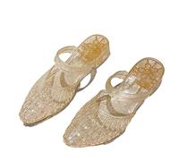 Pantoletten Damen Casual Slip On Jelly Sandalen Trendy Flip Flops Spaß Dicker Absatz Kristall Flach Anti-Rutsch Hausschuhe Indoor/Outdoor Pantoletten Badeschuhe Für Sommerurlaub