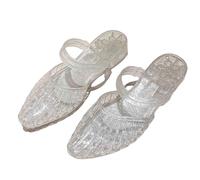 Pantoletten Damen Casual Slip On Jelly Sandalen Trendy Flip Flops Spaß Dicker Absatz Kristall Flach Anti-Rutsch Hausschuhe Indoor/Outdoor Pantoletten Badeschuhe Für Sommerurlaub