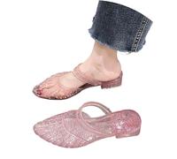 Pantoletten Damen Casual Slip On Jelly Sandalen Trendy Flip Flops Spaß Dicker Absatz Kristall Flach Anti-Rutsch Hausschuhe Indoor/Outdoor Pantoletten Badeschuhe Für Sommerurlaub