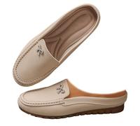 Pantoletten für Damen, weich, bequem, Leder, orthopädische Schlupfschuhe, niedliche Schleife, rückenfrei, Halbschuhe, Frühling, Business, Freizeit, Kleid, beige, 38.5 EU