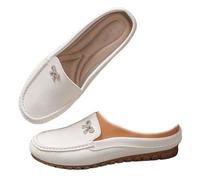 Pantoletten für Damen, weich, bequem, Leder, orthopädische Schlupfschuhe, niedliche Schleife, rückenfrei, Halbschuhe, Frühling, Business, Freizeit, Kleid, weiß, 38.5 EU