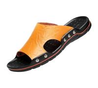 Pantoletten Herren Leder - Badelatschen Herren 47 Breiter Fuß Offener Zeh Hausschuhe Leder Sommer Sandalen Gummisohlen rutschfest Badeschlappen Duschschuhe Strandschuhe Flache Sohle Schlappen Sandals