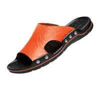 Pantoletten Herren Leder - Badelatschen Herren 47 Breiter Fuß Offener Zeh Hausschuhe Leder Sommer Sandalen Gummisohlen rutschfest Badeschlappen Duschschuhe Strandschuhe Flache Sohle Schlappen Sandals