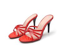 HIKKWXVN Pantoletten-Sandalen mit offenem Zehenbereich und Absatz für Damen, 9 cm hohe Stiletto-Absätze, Pantoletten zum Reinschlüpfen für Damen, Bequeme Pumps zum Gehen,Rot,42 EU