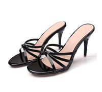 Pantoletten-Sandalen mit offenem Zehenbereich und Absatz für Damen, 9 cm hohe Stiletto-Absätze, Pantoletten zum Reinschlüpfen für Damen, Bequeme Pumps zum Gehen,Schwarz,38 EU