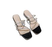 Pantoletten Strass Sandalen Kristall-Schmalband-Sandalen for Damen mit niedrigem Absatz