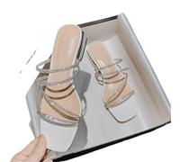 Pantoletten Strass Sandalen Kristall-Schmalband-Sandalen for Damen mit niedrigem Absatz