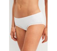 Panty CALIDA "Etude Ajours", Damen, Gr. XS (36/38), weiß, Single Jersey, Obermaterial: 89% Modal, 11% Elasthan, körpernah, Unterhosen Panty, mit tiefem Beinausschnitt, zarte Spitzendetails, femininer