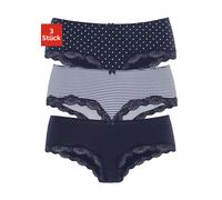 Panty LASCANA, Damen, Gr. 36/38, blau (marine, gepunktet, gestreift, uni), Jersey, Obermaterial: 95% Baumwolle, 5% Elasthan. Spitze: 87% Polyamid, 13% Elasthan, gepunktet, gestreift, unifarben, körper