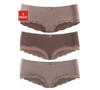 Panty LASCANA, Damen, Gr. 40/42, grau (taupe, uni, gepunktet, gestreift), Jersey, Obermaterial: 95% Baumwolle, 5% Elasthan. Spitze: 87% Polyamid, 13% Elasthan, gepunktet, gestreift, unifarben, körpern