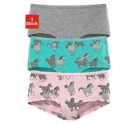 Panty, Mädchen, Gr. 122/128, 3 Stk., bunt (grau, meliert, rosé, türkis), Jersey, Obermaterial: 95% Baumwolle, 5% Elasthan. Spitze: 86% Polyamid, 14% Elasthan, PETITE FLEUR BY LASCANA, bedruckt, unifar