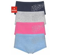 Panty PETITE FLEUR, Mädchen, Gr. 146/152, 4 Stk., bunt (blau, meliert, pink, marine, grau, meliert), Obermaterial: 95% Baumwolle, 5% Elasthan, unifarben, körpernah, Unterhosen Panty, mit Glitzerdruck 