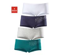 Panty PETITE FLEUR, Mädchen, Gr. 98/104, 4 Stk., bunt (petrol, grau, meliert, marine, weiß), Jersey, Obermaterial: 95% Baumwolle, 5% Elasthan, unifarben, körpernah, Unterhosen Panty, mit Glitzerdruck 