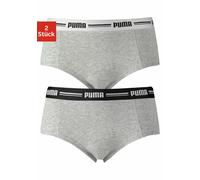 Panty PUMA "PUMA WOMEN MINI SHORT 2P PACK", Damen, Gr. M, grau (grau, meliert), Obermaterial: 57% Baumwolle, 38% Modal, 5% Elasthan, bedruckt, unifarben, körpernah, Unterhosen Panty, mit markantem Log