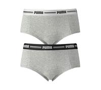 Panty PUMA "PUMA WOMEN MINI SHORT 2P PACK", Damen, Gr. XS, grau (grau, meliert), Obermaterial: 57% Baumwolle, 38% Modal, 5% Elasthan, bedruckt, unifarben, körpernah, Unterhosen Panty, mit markantem Lo