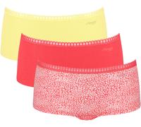 Panty SLOGGI "GO Crush Short C3P", Damen, Gr. XL, bunt (15, multiple colours), Single Jersey, Obermaterial: 95% Baumwolle, 5% Elasthan, körpernah, Unterhosen Panty, mit Spitzendetails (15339916-XL) 15